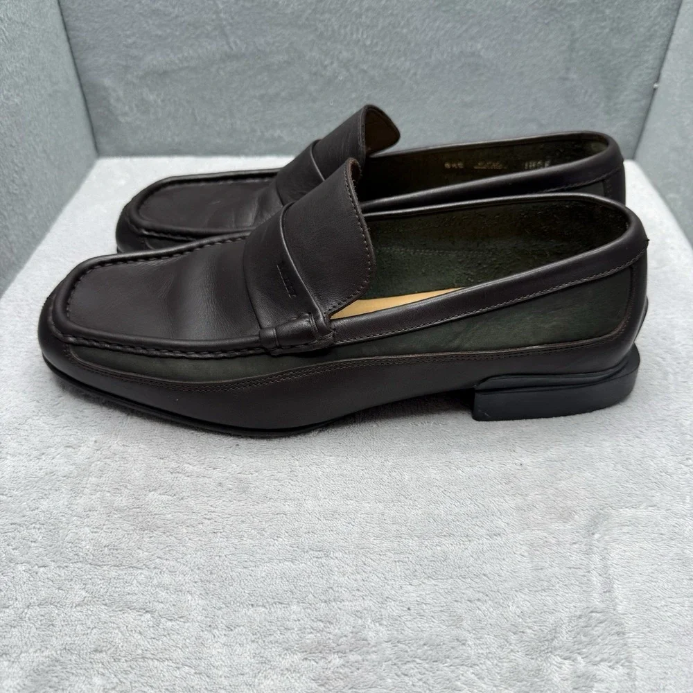 Bally Rumo Mens 9.5 Brown Green Leather Penny Loafers Made Italy Dress Shoes